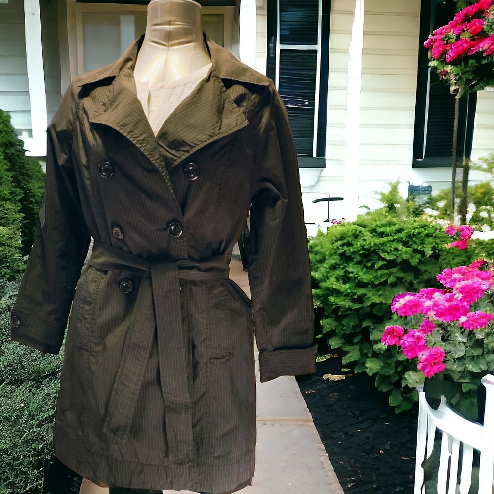JOU JOU | Charcoal Gray Pinstriped Wind Breaker Rain Trench Coat | GUC ✨ size L